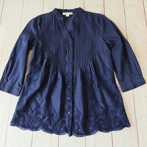 Coldwater Creek pintuck scallop hem eyelet boho shirt sz PS